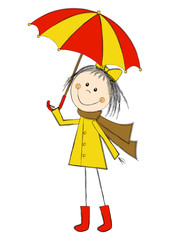 Cute cartoon girl with umbrella