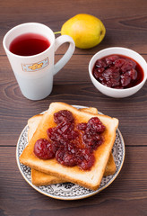 Toast with strawberry jam