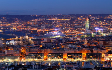 Fototapeta na wymiar night cityscape of Marseille and the Mediterranean harbour
