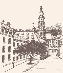 Vector cityscape. Street of an old European town