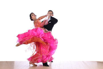 Latino dancers in ballroom isolated on white background