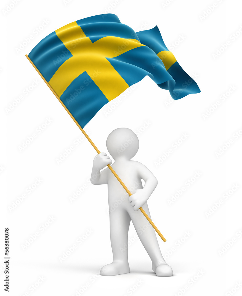 Poster man and swedish flag (clipping path included)