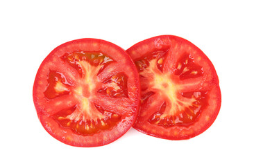Fresh slices tomato on white background