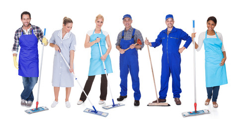 Fototapeta premium Group Of Cleaners With Mop