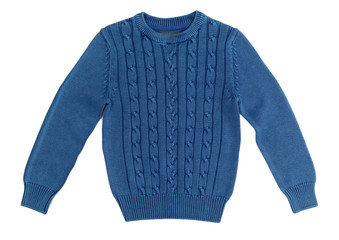 Blue warm knitted sweater with a pattern