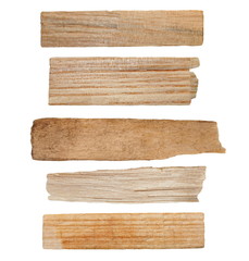 Collection pieces of broken planks isolated on white