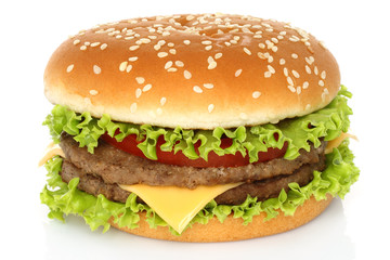 Big hamburger on white background .