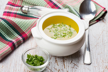 Broth in bowl