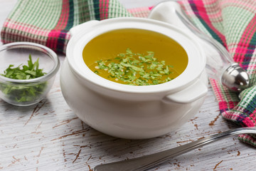 Broth in bowl