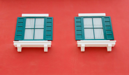 green windows on the walls pink