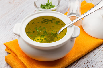 Broth in bowl