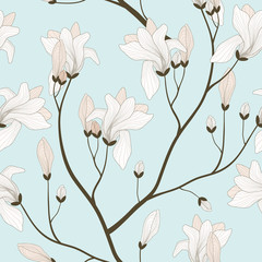 Vector Seamless Pattern with Blooming Branches