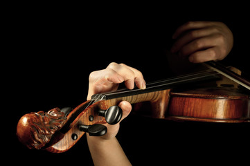 Musician playing violin isolated on black