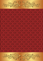 crimson and gold background with floral ornaments