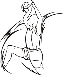 stylized sketch of basketball player with ball