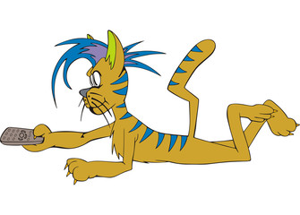 cat holding remote control