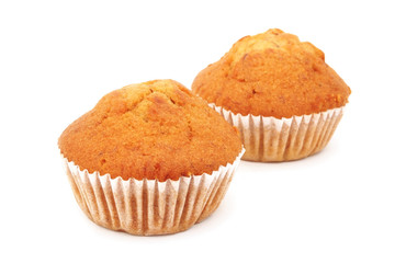 Banana cup cake on white background