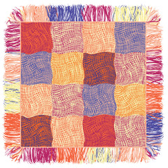 Grunge wavy colorful quilt weave plaid with fringe