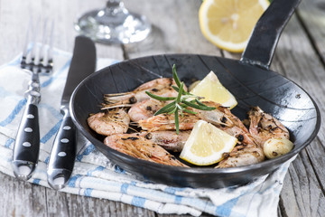 Portion of Shrimps in a pan