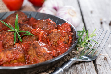 Fresh made Meatballs with Sauce in a pan