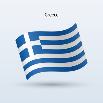 Greece flag waving form. Vector illustration.