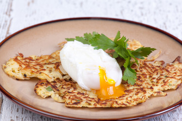 parsnip pancakes with pouched eggs