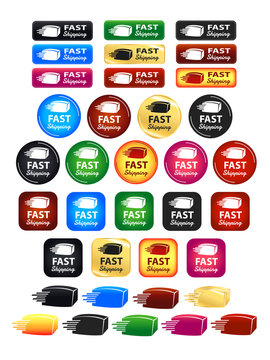 Fast Shipping Box Icons And Buttons