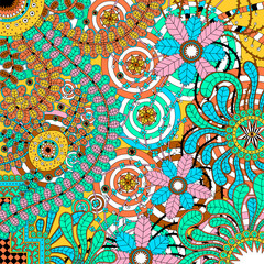 Amazing colorful background with flowers,stems,leaves and shapes