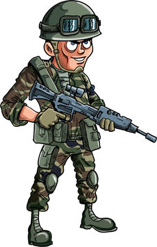 Illustration Of Cartoon Soldier With A Rifle