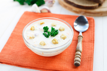 Bowl of cheese soup
