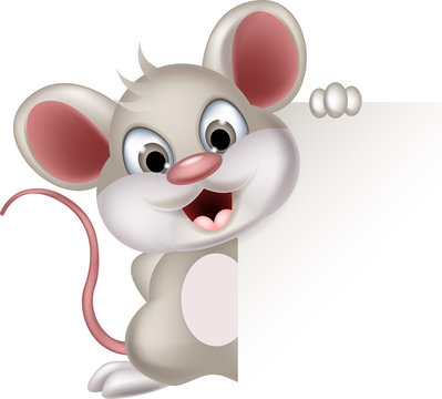 funny mouse cartoon holding balnk sign
