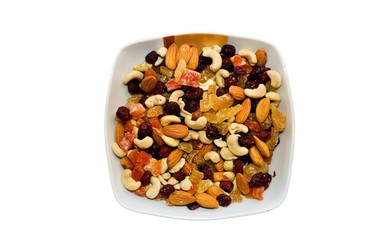 Bowl of mixed sultanas - isolated