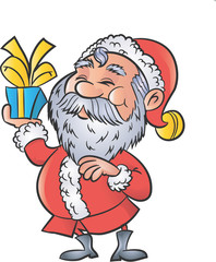 Cartoon Santa with a christmas gift
