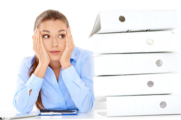 Overworked stressed businesswoman