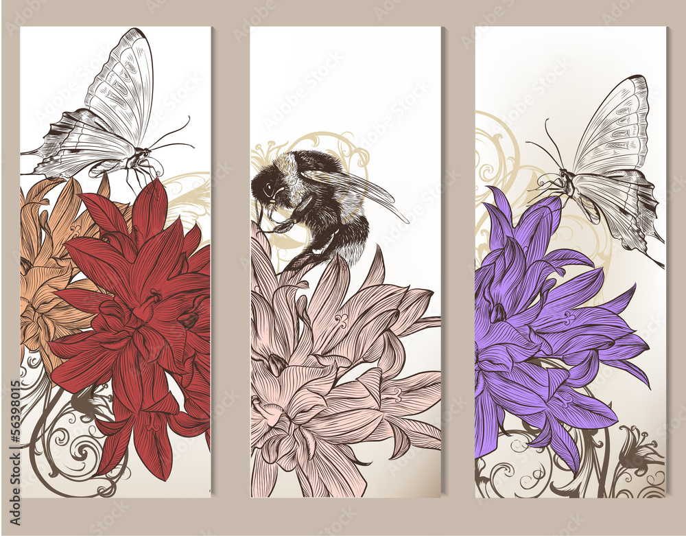 Fototapete Brochure vector set with floral elements