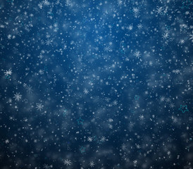 Frosty winter background, falling snowflakes and stars