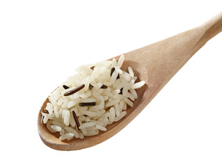 Wooden spoon with mixed long-grain rice