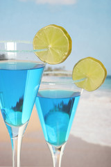 close-up of two cocktails