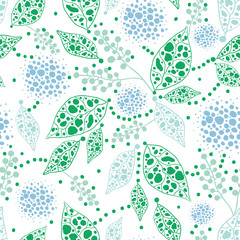 Vector abstract blue and green leaves seamless pattern