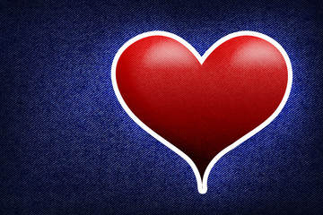 Jeans frabric pattern with red heart