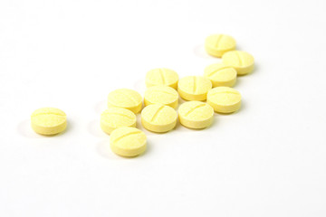 Yellow Medicine on white background, Yellow medicine is feel to be analgesic drug, that help people to be fine