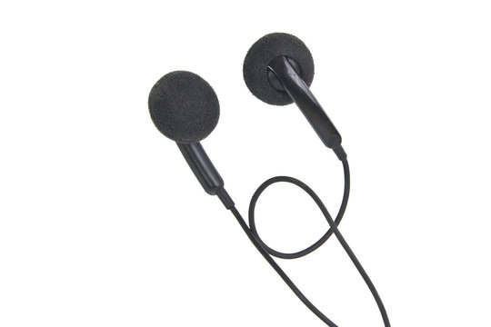 Black couple twin mobile music wire earphone in white background