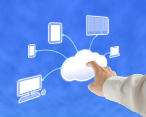 Businessman touch cloud computing server for launching