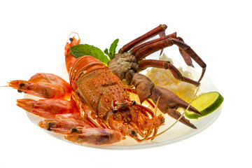 Spiny lobster, shrimps, crab legs  and rice