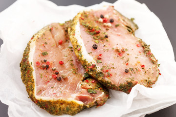 raw pork meat with spice