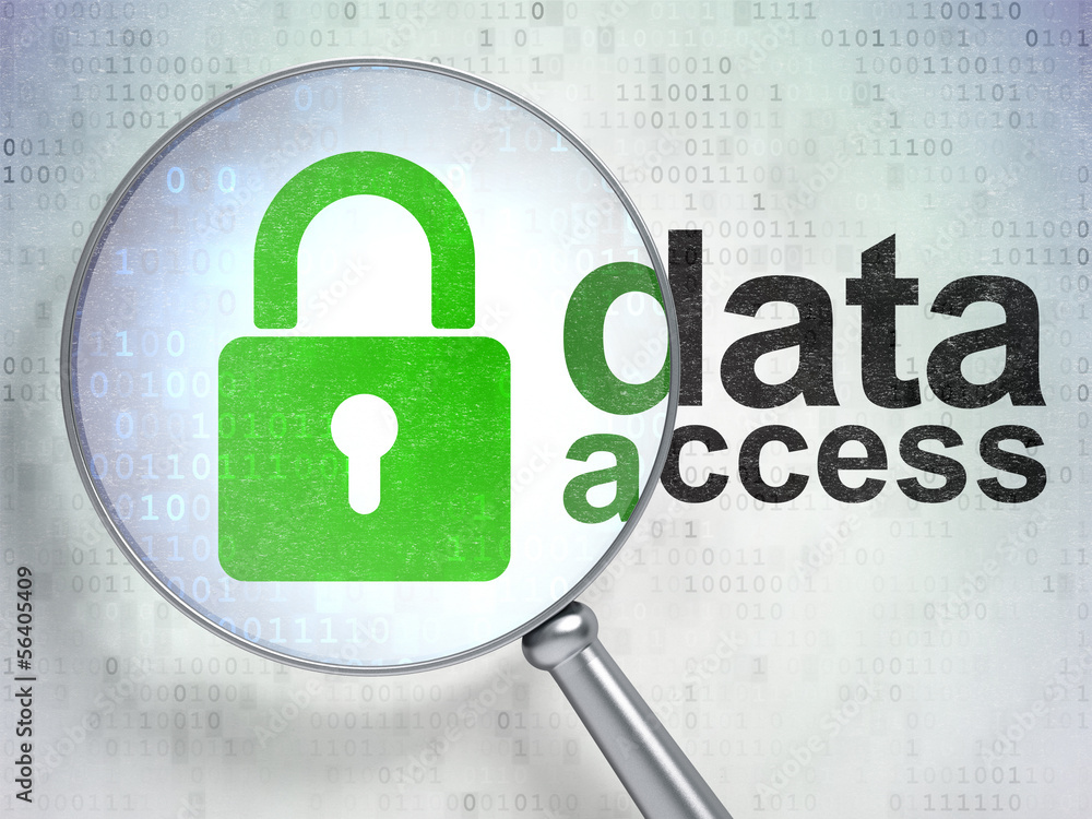 Aufkleber data concept: closed padlock and data access with optical glass