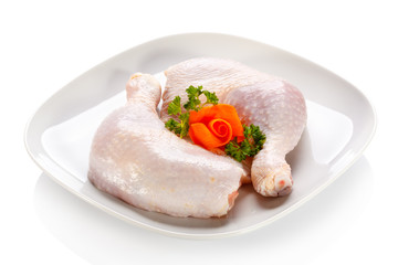 Raw chicken legs on white background