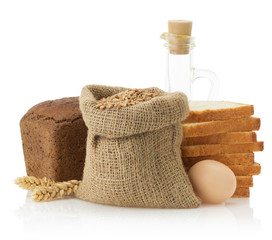 wheat and bread on white