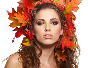 Autumn Woman portrait with creative  makeup