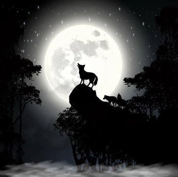 Wolf howling at the moon vector